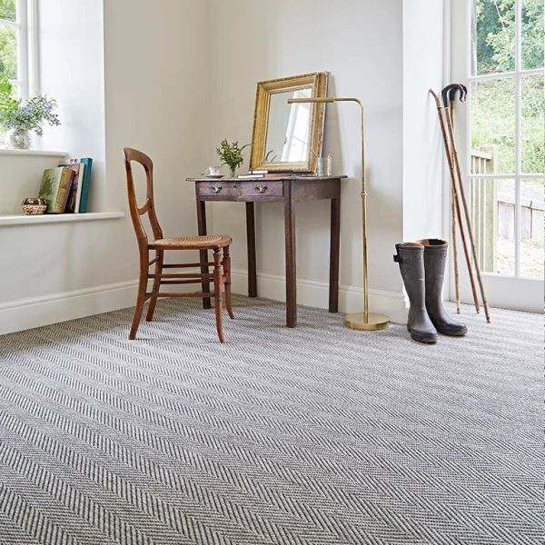 Light oak herringbone wood floor living room bright